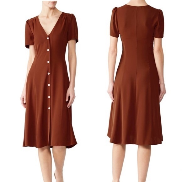 Amanda Uprichard Maura Midi Dress Size Medium Dark Brown Crepe Button Up